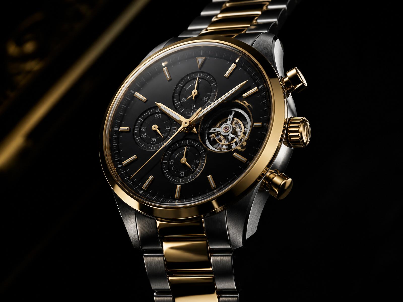 A luxury VALORE chronograph, black dial with gold accents
