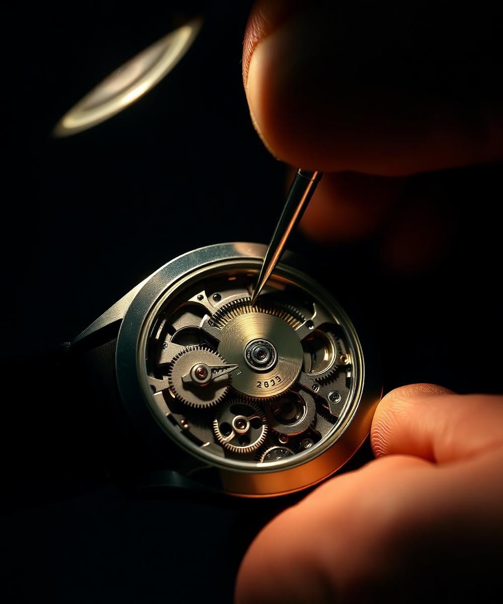 Watchmaker assembling a movement